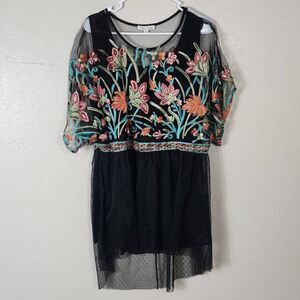 Tassels N Lace Dress Mesh Fully Lined Size L EUC